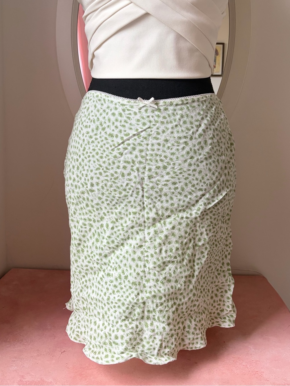 Brandy Melville Cream & Light Green Floral Midi Skirt